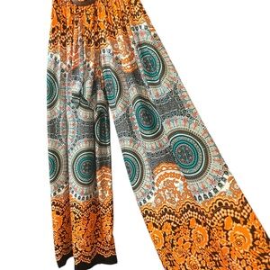 India Boutique Orange and Teal Wide Leg Pants